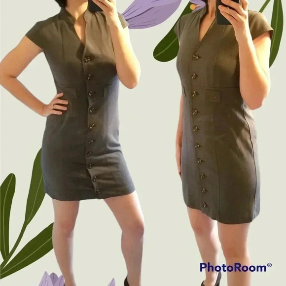 Spense Gray Button Front Dress + 8 - Picture 1 of 8